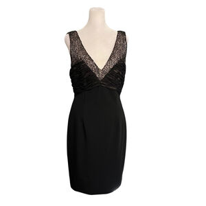 Carmen Marc Valvo Black Vneck Silk Cocktail Dress Size 8